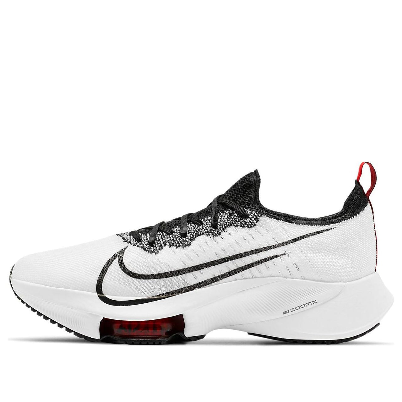 حذاء Nike Air Zoom Tempo NEXT% Flyknit باللون الأبيض والأحمر الجامعي CI9923-102