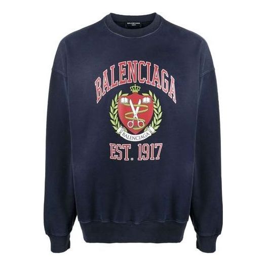 Balenciaga Est. 1917 College Logo Print Crewneck Sweatshirt 'Navy' 676629TLV908067