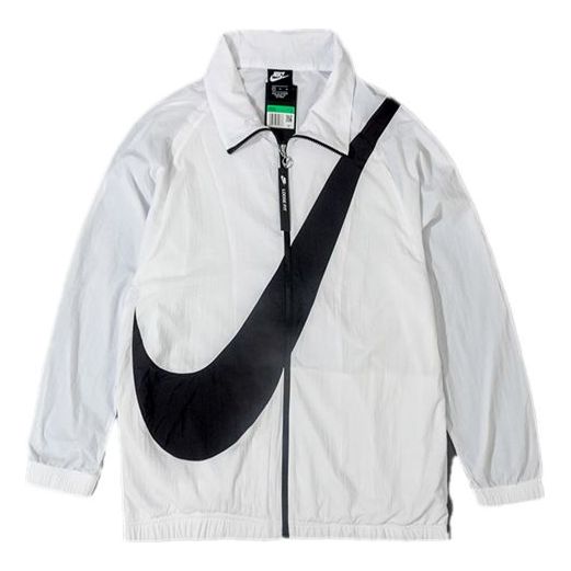 (WMNS) Nike Collar Big Swoosh Jacket 'White Black' BV3686-100