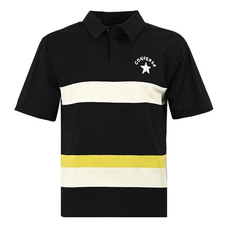 Converse Colorblock Logo Polo Shirt 'Black White' 10024880-A02