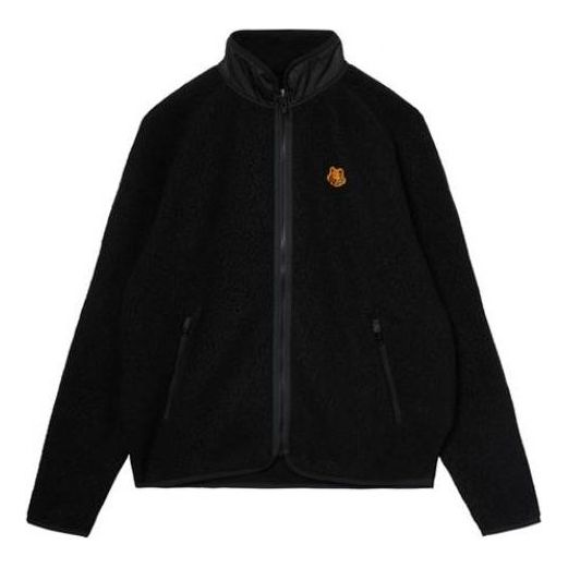 Men's KENZO Logo Embroidered Zipper Stand Collar Black FA65BL7604ML-99