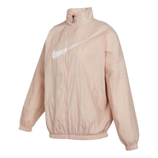 (WMNS) Nike Sportswear Essential Logo Pattern Wrinkled Woven Loose Stand Collar Jacket Pink DM6182-601