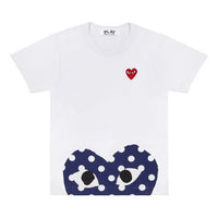 COMME des GARCONS PLAY Blue polka dots Pattern Short Sleeve White AZT236