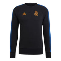 Men's adidas Real Swt Top Woven Real Madrid Team Logo Soccer/Football Round Neck Sports Black GU9706