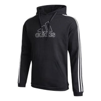 Men's adidas Solid Color Logo Printing Drawstring Hooded Long Sleeves Black GV5181