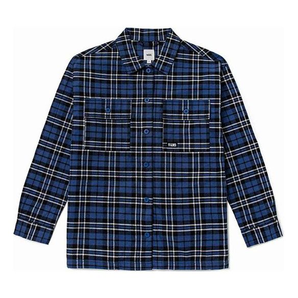 (WMNS) Vans Contrasting Colors Plaid Logo Printing Long Sleeves Blue Shirt VN0A7TNT2T9