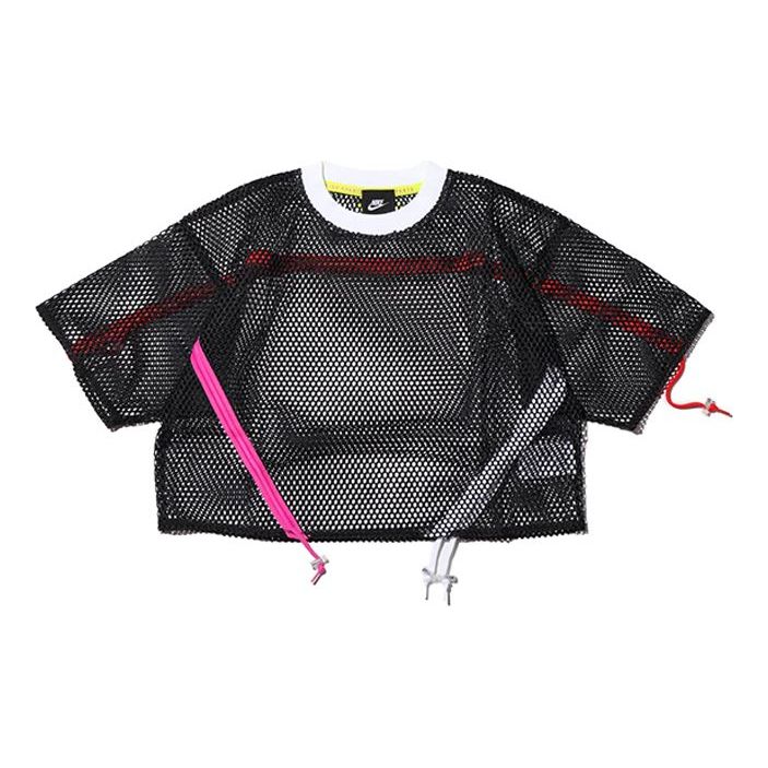 (WMNS) Nike Sportswear Mesh Drawstring Sports Short Sleeve 'Black' AR3034-010