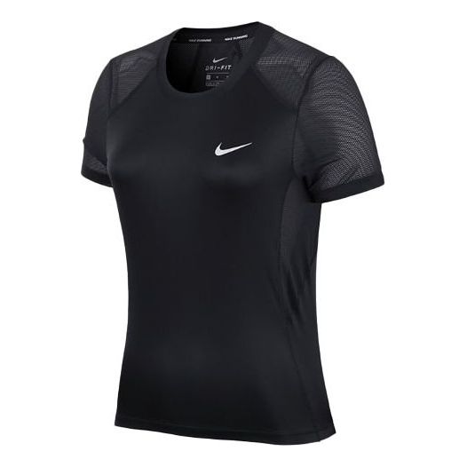 (WMNS) Nike Dri-FIT Miler Training Sports Splicing Mesh Breathable Quick Dry Short Sleeve Black AT4197-010