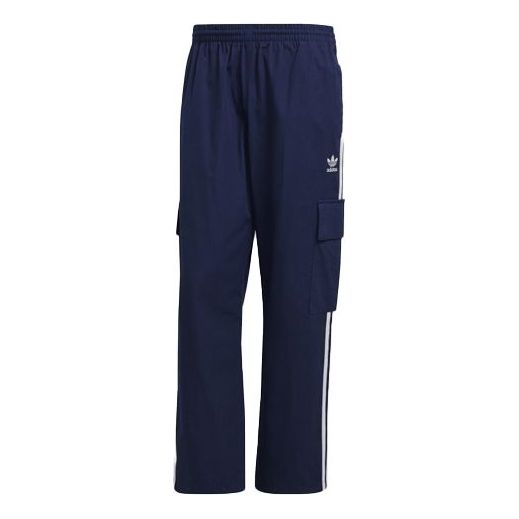 Men's adidas originals Logo Stripe Elastic Waistband Sports Cargo Autumn Blue Pants H09119