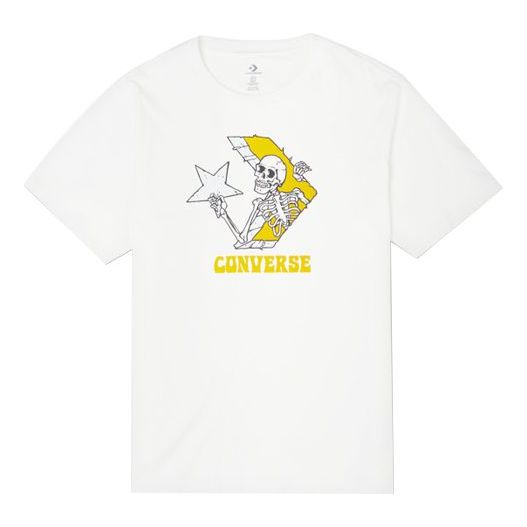 Men's Converse Skeleton Printing Knit Round Neck Short Sleeve White 10022195-A01