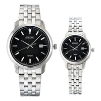 SEIKO Classic Retro Steel strip quartz Black SUR261P1+SUR663P1