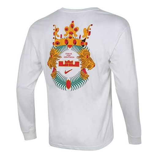 Men's Nike Lbj Nk Lion Ls Max90 Tee Alphabet Printing Sports Round Neck Long Sleeves White T-Shirt DM2465-100
