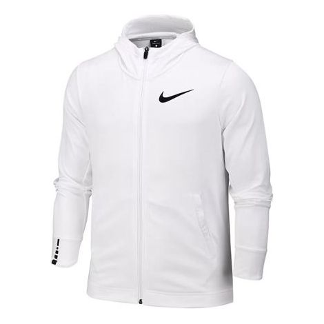 Nike swoosh logo hooded Elite Basketball Training Jacket White AQ9714-100