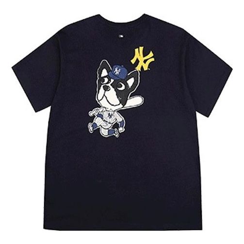 MLB Cartoon Series Loose Printing Round Neck Short Sleeve Unisex Navy Blue 31TSCM931-50N