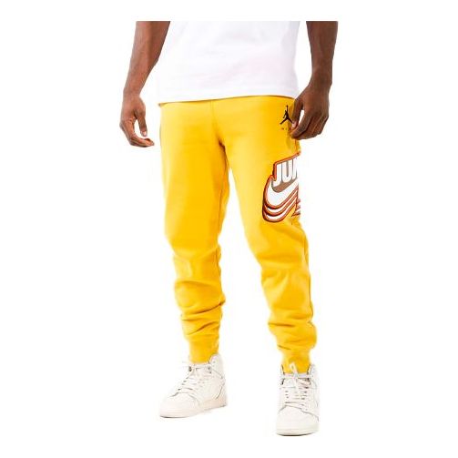 Men's Air Jordan Logo Pattern Printing Fleece Loose Bundle Feet Sports Pants/Trousers/Joggers Yellow DC9608-781
