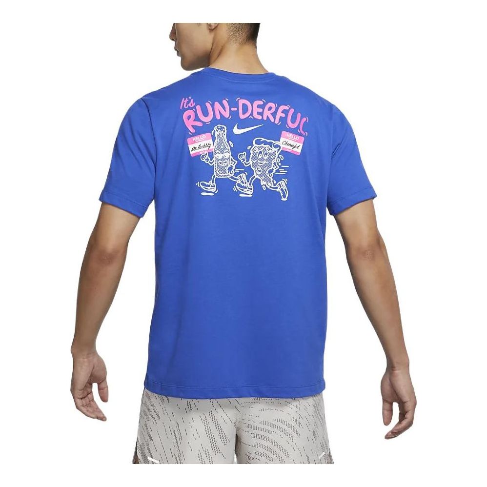 Nike Dri-fit Back Cartoon Alphabet Pattern Printing Round Neck Breathable Running Short Sleeve Blue DO0771-480