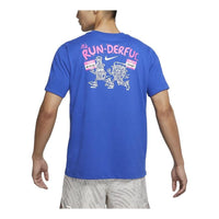Nike Dri-fit Back Cartoon Alphabet Pattern Printing Round Neck Breathable Running Short Sleeve Blue DO0771-480