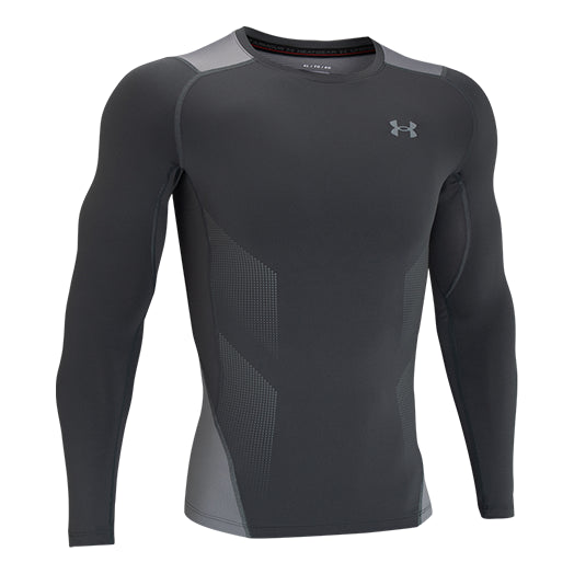 Men's Under Armour HeatGear Vent Logo Printing Round Neck Long Sleeves Gray 1362453-012
