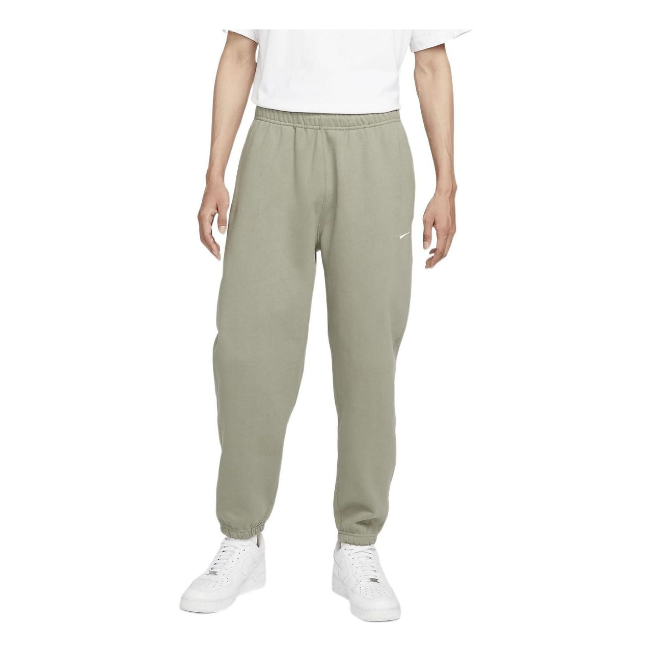 Men's Nike Solo Swoosh Elastic Waistband Solid Color Bundle Feet Fleece Sports Pants/Trousers/Joggers Autumn Green DA0330-320