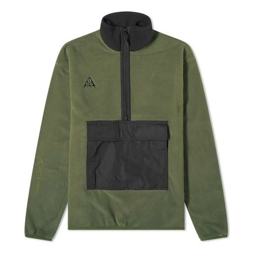 Nike ACG Logo Embroidered Half Zipper Fleece Stand Collar Pullover Jacket Green Army green CK6839-325