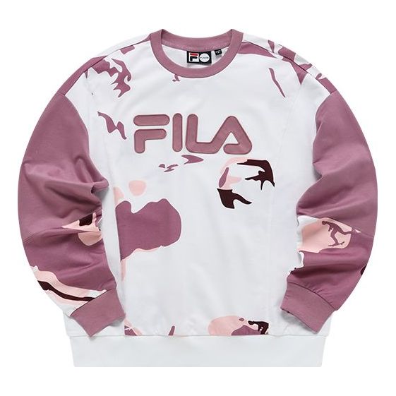 (WMNS) FILA FUSION Camouflage Contrasting Colors Loose Round Neck Pullover Hoodie Pink T11W133202F-PK