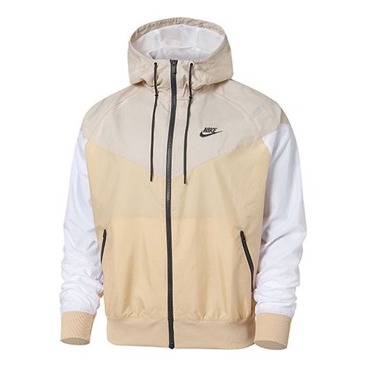 Nike Colorblock Zipper Windproof Hooded Jacket Men's Beige / / White Gray DA0001-268