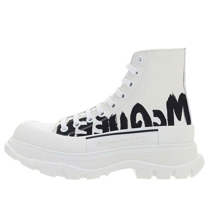 Alexander McQueen Tread Slick Logo Printed Sneakers 'White Black' 682420W4RQ29356