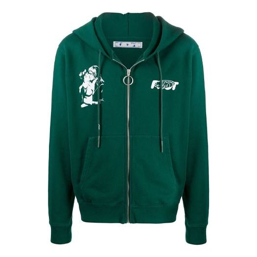 Off-White FW20 Kiss 21 Zipper Hooded Jacket Men Green OMBE001E20FLE0045701