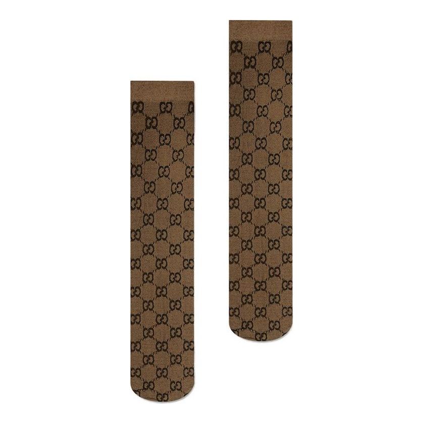 (WMNS) Gucci GG Pattern Socks 'Beige Dark Brown' 601938-3GE75-9764
