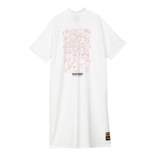 (WMNS) Skechers Logo Printed Half-Zip Casual Dress 'White Pink Black' L321W118
