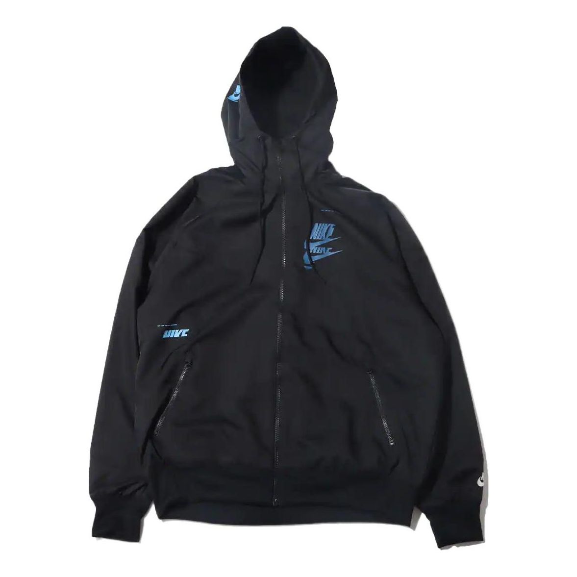 Nike Sportswear Sport Logo Printing Woven Breathable Hooded Jacket 'Black Blue' DM6868-010