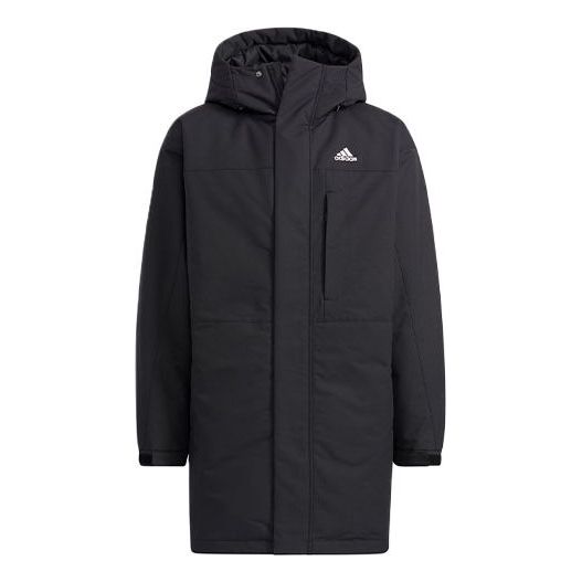 adidas Cb Mid Parka Logo Solid Color Mid-Length Sports Hooded With Down Feather Jacket Black H20764