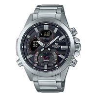 Men's CASIO edifice Series 2022 Luminous Stainless Steel Silver Strap Black Dial 100m Waterproof Watch Analog Mens ECB-30D-1A