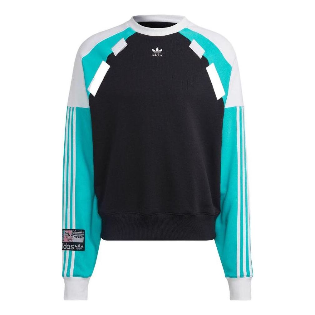 Men's adidas originals Colorblock Logo Round Neck Long Sleeves Black HS2629