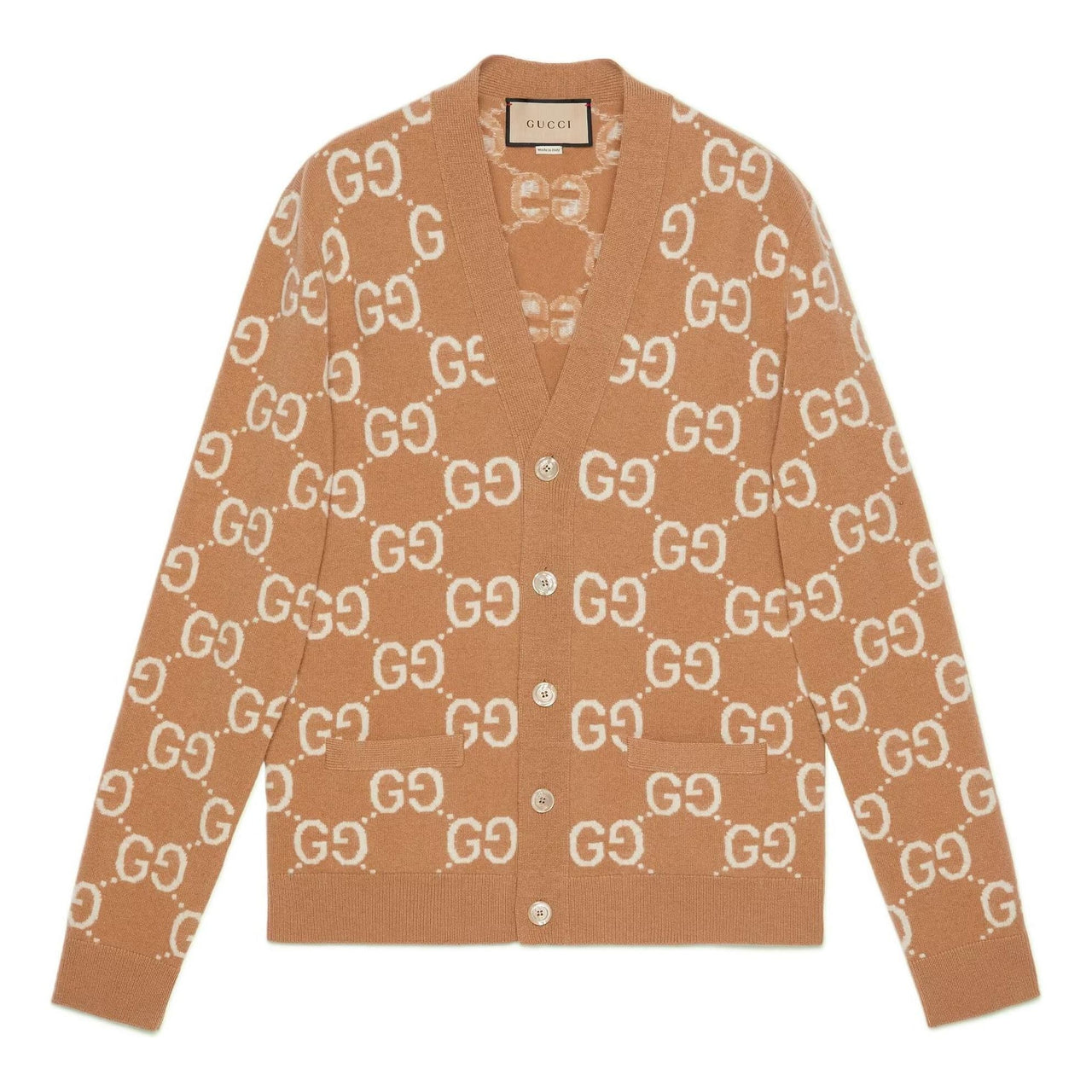 Gucci GG Wool Jacquard Cardigan 'Camel Ivory' 694758-XKCC5-2296