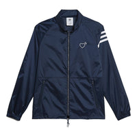 adidas originals x HUMAN MADE Crossover Embroidered Logo hooded Sports Jacket Navy Blue GM4256