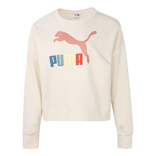 (WMNS) PUMA Classics Metallic Logo Crew TR Round-neck SweatshirtBeige 535276-99