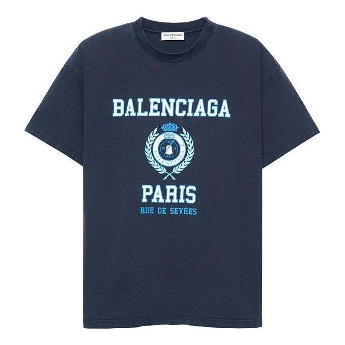 (WMNS) Balenciaga College 1917 Medium Fit T-Shirt 'Blue' 612965TMV954140