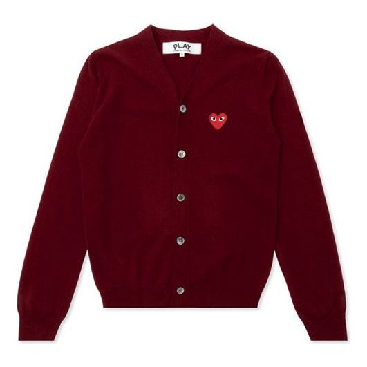 COMME des GARCONS PLAY Knit Cardigan Red Emblem 'Burgundy' AZ-N008-051-4
