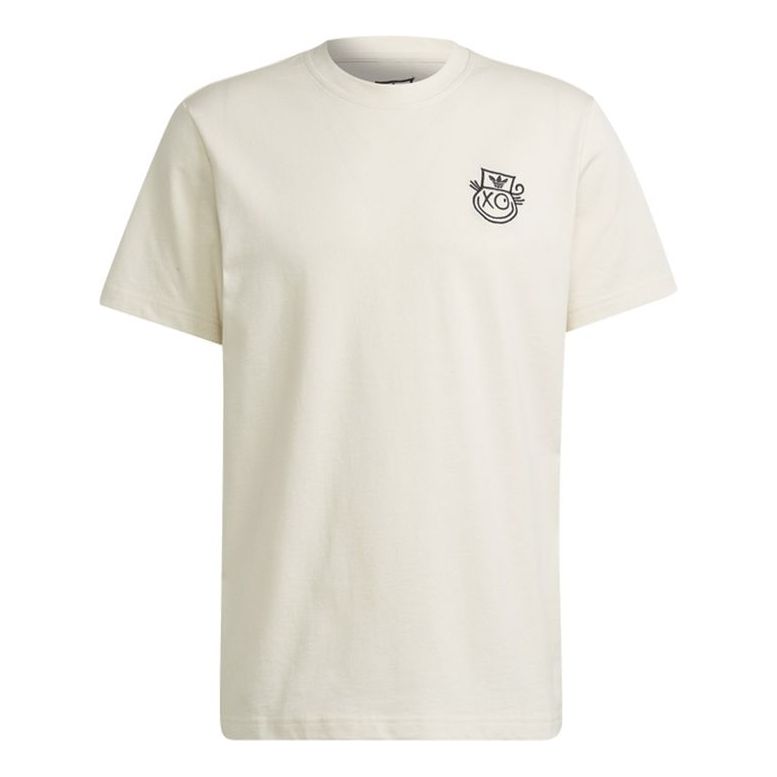 Men's adidas originals SS22 Back Pattern Printing Round Neck Short Sleeve White T-Shirt HL9240