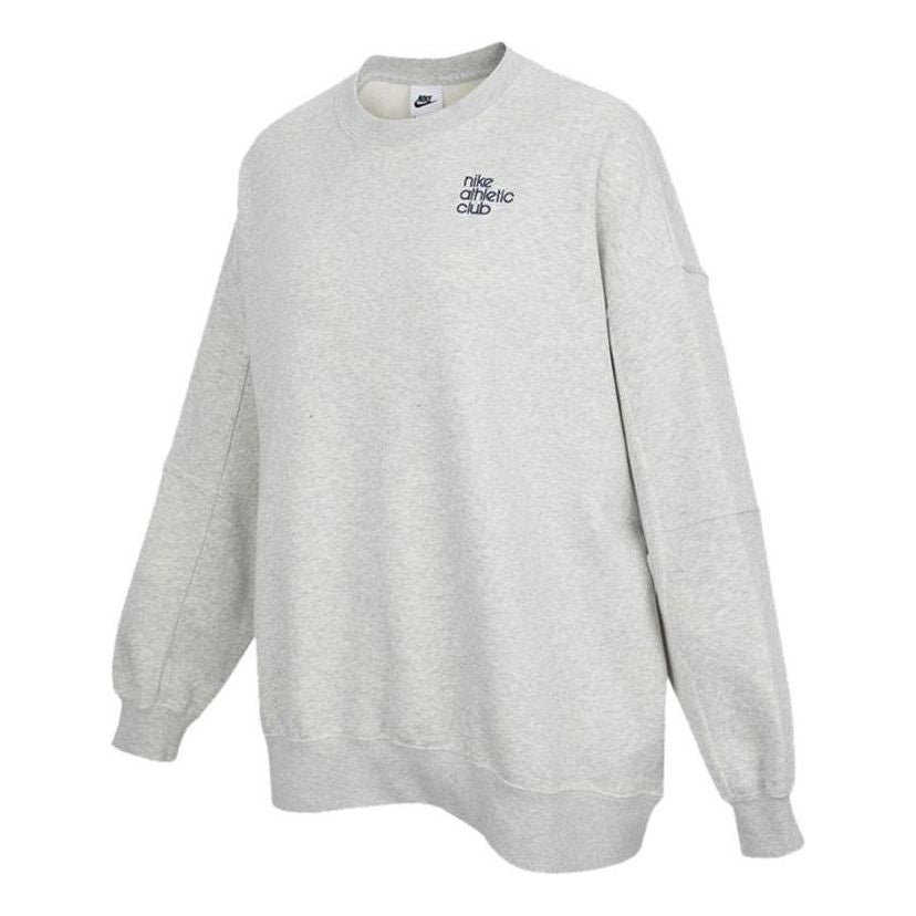 (WMNS) Nike Logo Alphabet Embroidered Loose Fleece Lined Round Neck Pullover Gray Hoodie DQ9146-050