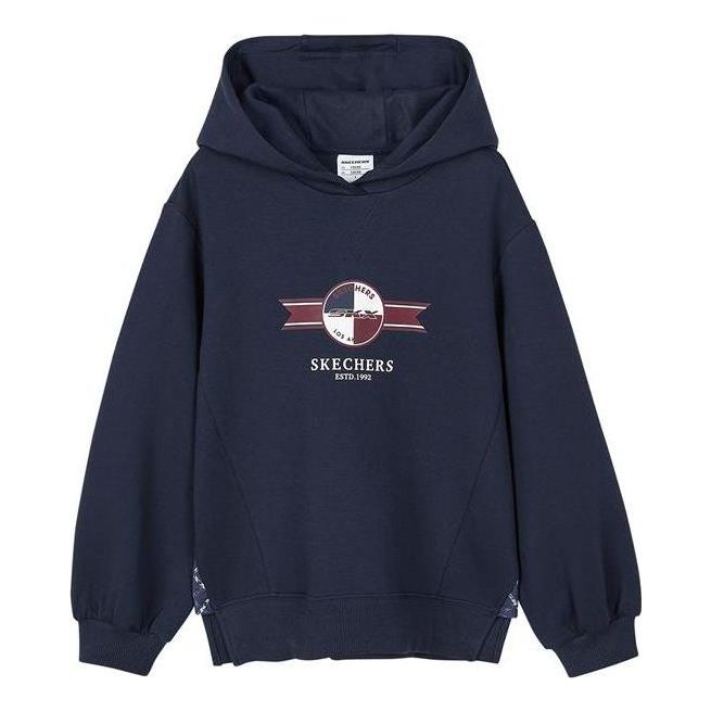 (GS) Skechers Vintage Logo Printed Graphic Hoodie 'Navy White Pink' L321G040