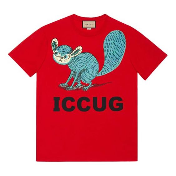 Gucci x Freya Hartas FW21 Crossover animal Printing Short Sleeve Red 548334-XJDHM-6229