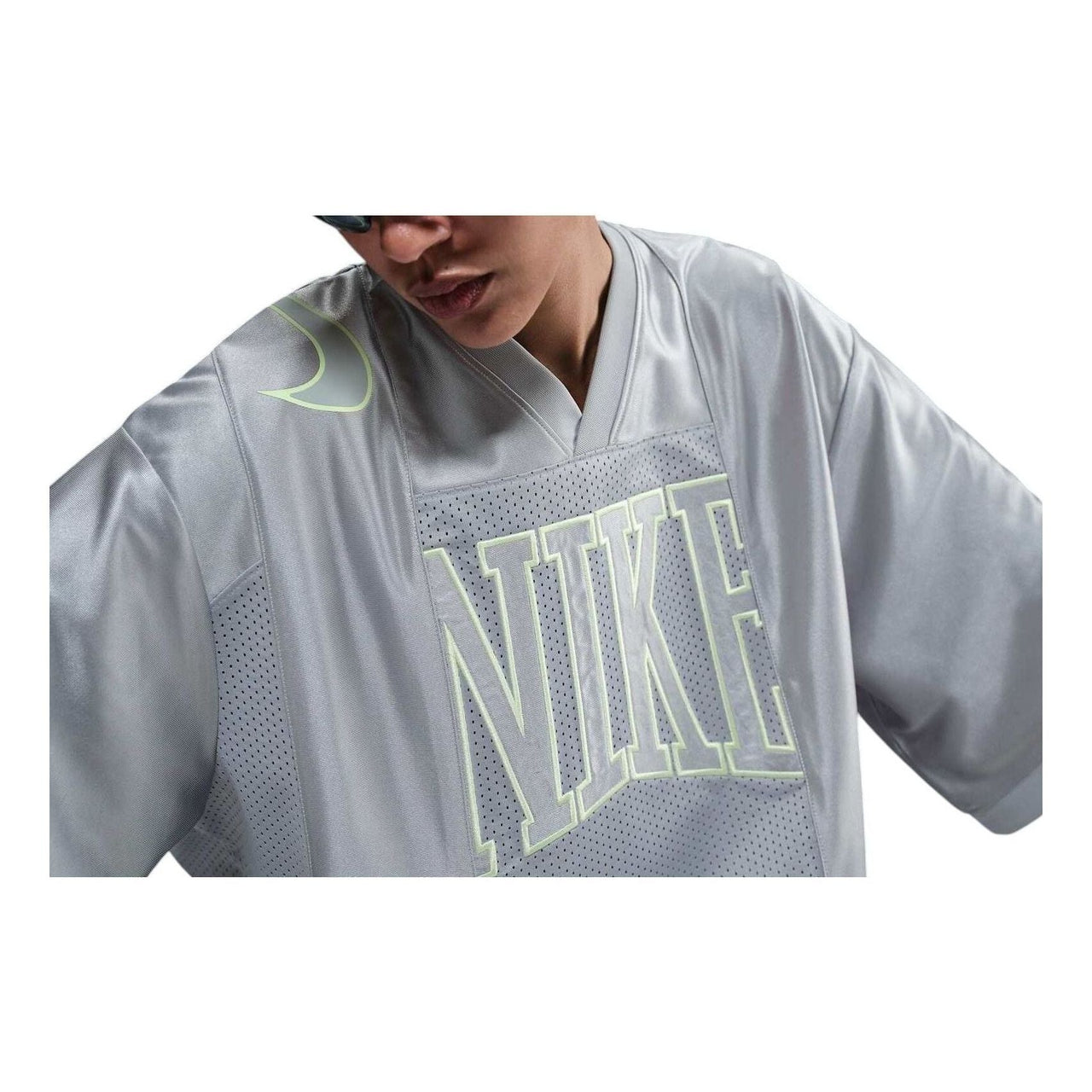 (WMNS) Nike Sportswear Street Oversized Graphic Jersey Top 'Smoke Grey Barely Volt' HJ0280-077