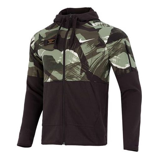 Men's Nike Dri-FIT Casual Splicing Camouflage Fleece Hooded Jacket Black DQ4791-220