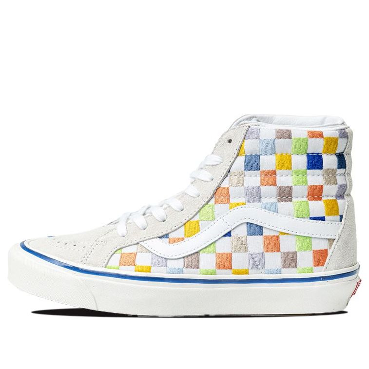Vans SK8-HI High Top Casual Skate Shoes Unisex Beige Multi-Color Grid 'Cream' VN0A5KRIAVZ