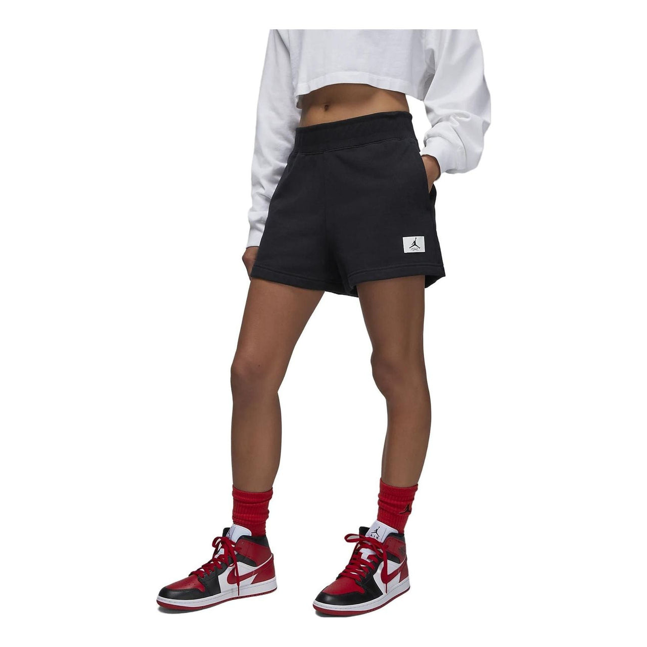 (WMNS) Air Jordan Flight Fleece Colour-Block Shorts 'Black' DX0391-010