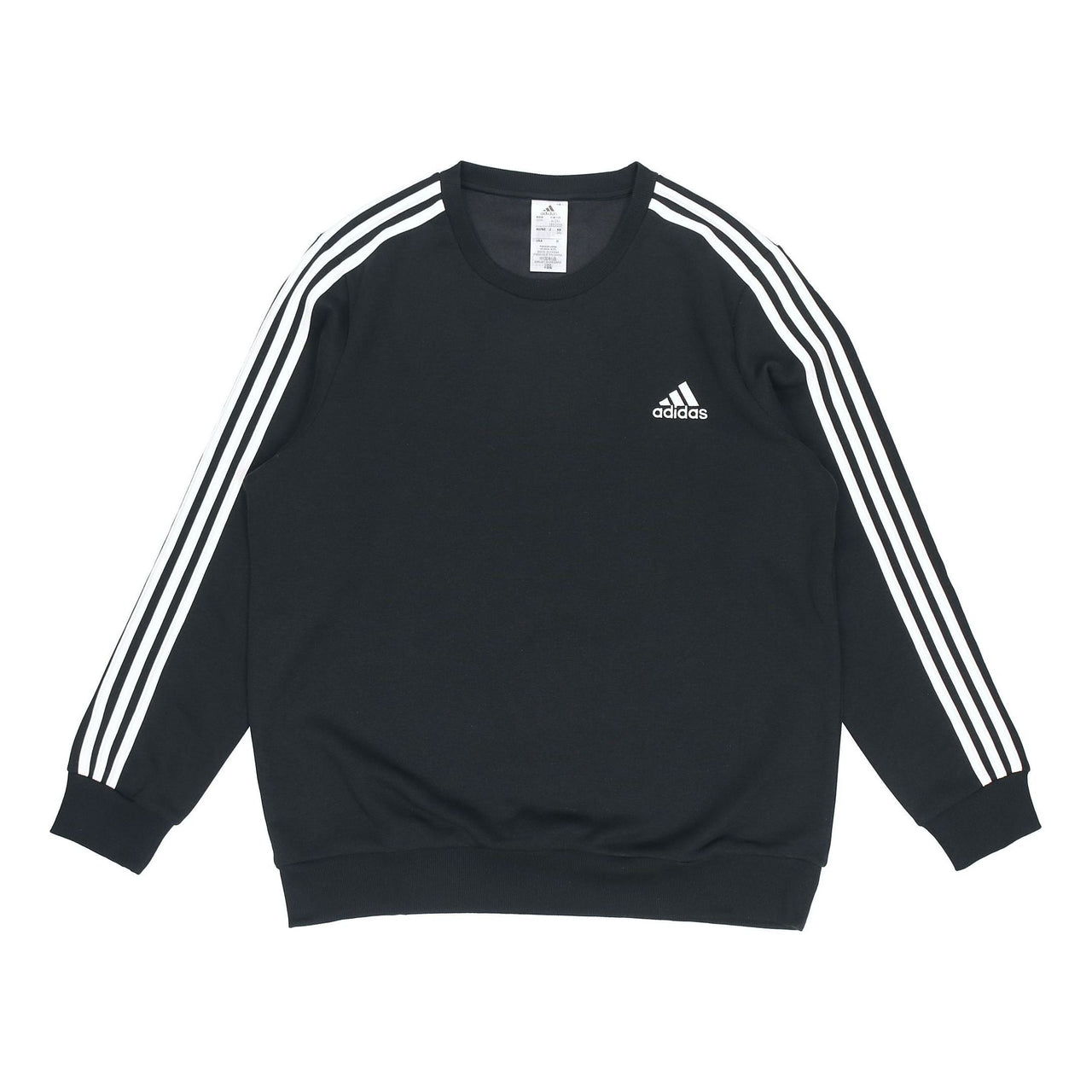 Men's adidas 3S Fl Swt Stripe Sports Round Neck Pullover Black GK9106