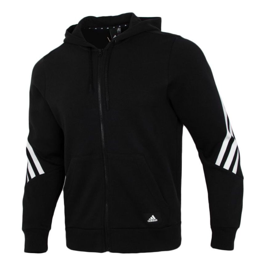 adidas Three Stripe knitting Hooded Jacket Coat Black H46526