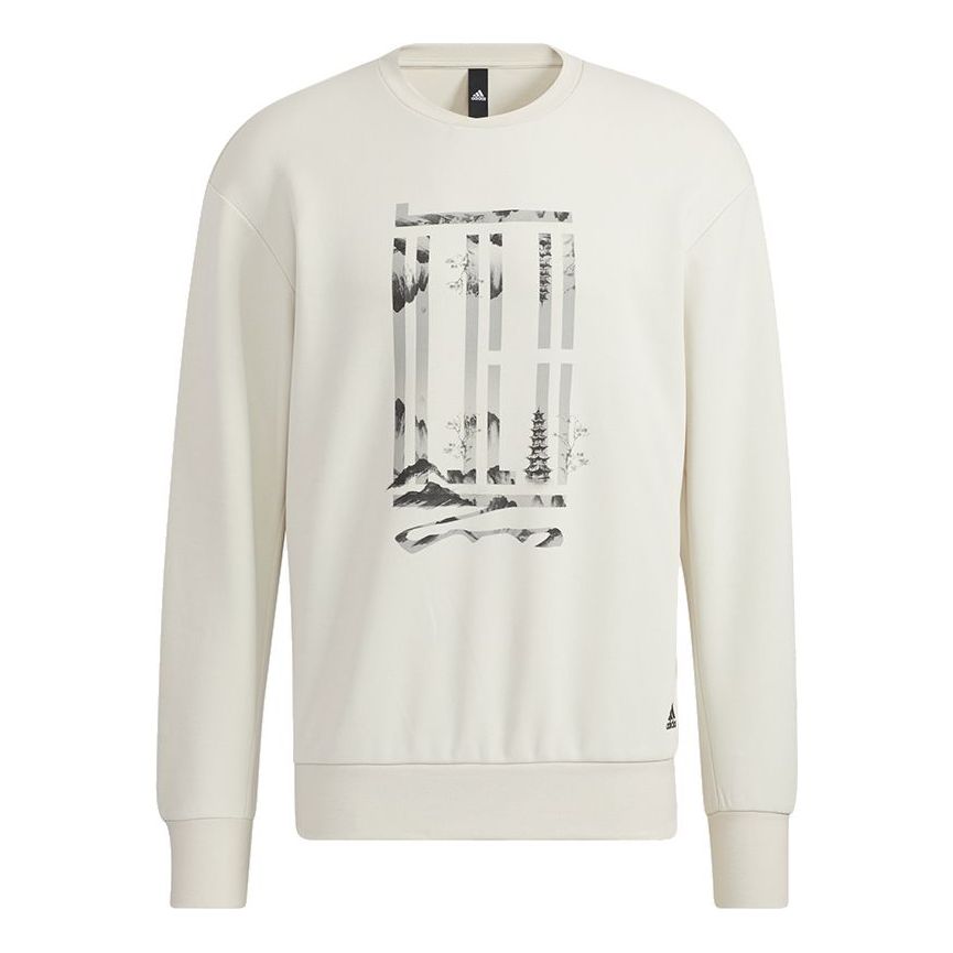 Men's adidas Wj Logo Swt Sports Round Neck Pullover Creamy White H39300